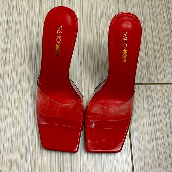 Red pvc clear square toe mules - Picture 5 of 9